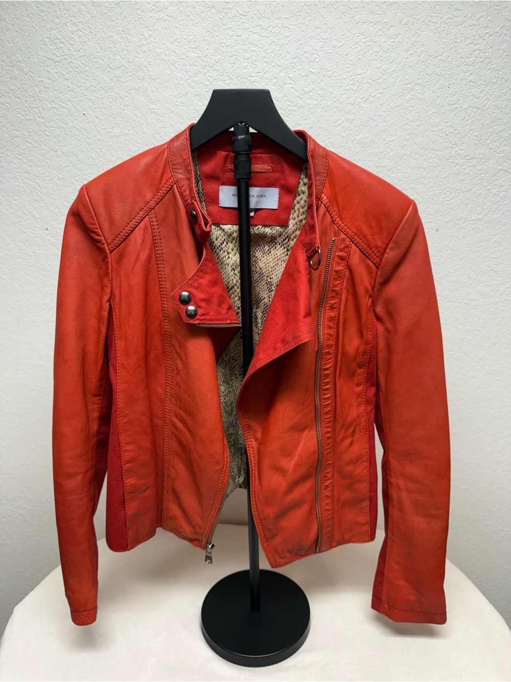 Women’s Orange  Leather Moto Jacket by Marc New York Andrew Marc